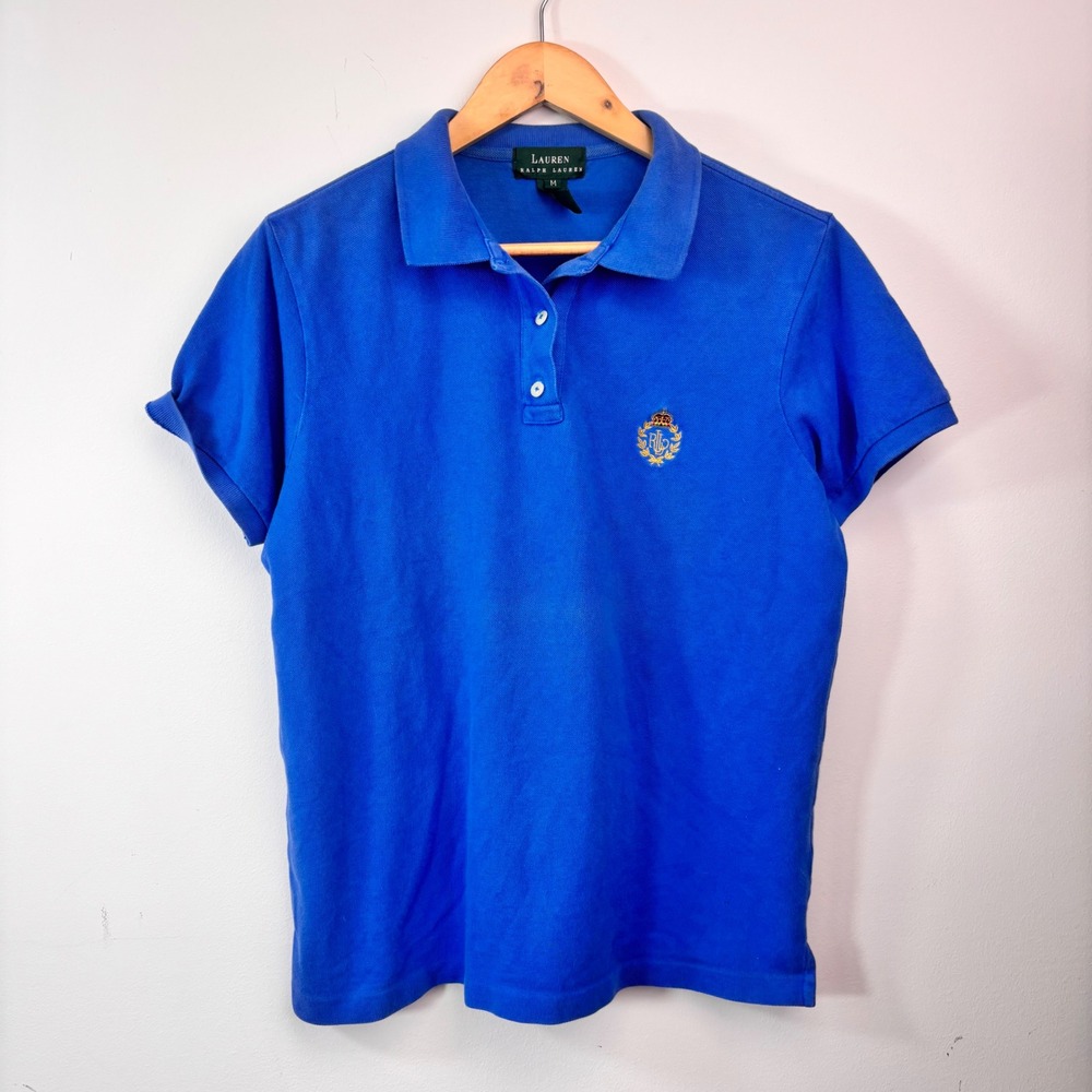 Lauren Ralph Lauren Blue Polo Shirt Medium Crest Logo Preppy Golf Tennis